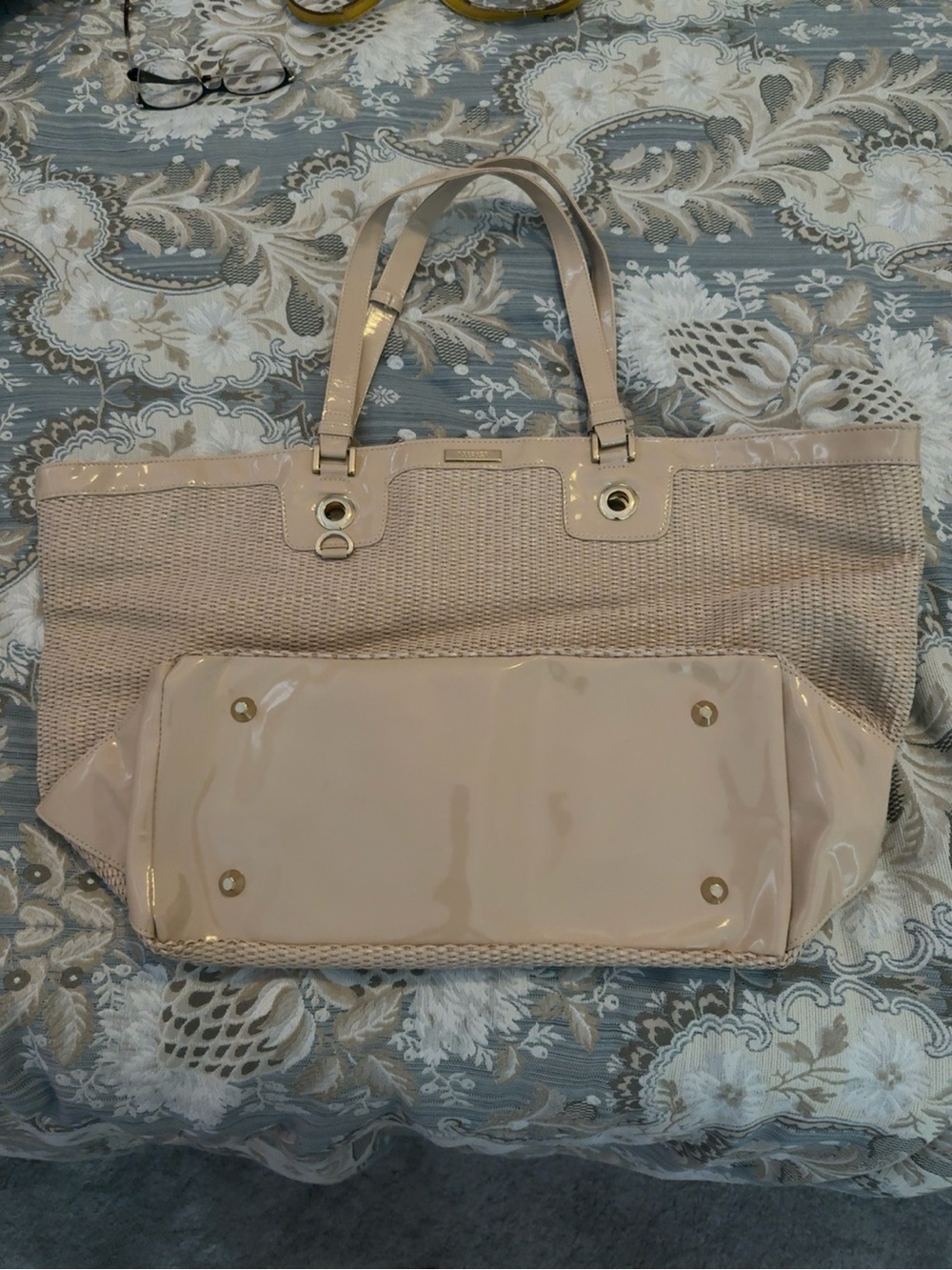 Versace Parfums GWP Tote Bag Blush Beige Woven Patent Shoulder Bag